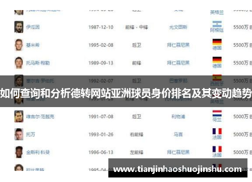 如何查询和分析德转网站亚洲球员身价排名及其变动趋势