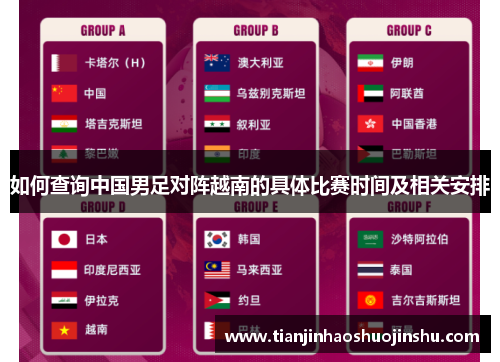 如何查询中国男足对阵越南的具体比赛时间及相关安排